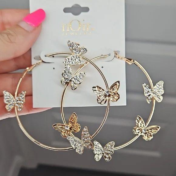 Noir Gold Butterfly Hoop Earrings - Picture 1 of 1